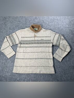 Crocodile originals  Cream & Tan Patterned Button-Front Men's Crewneck Sweater
